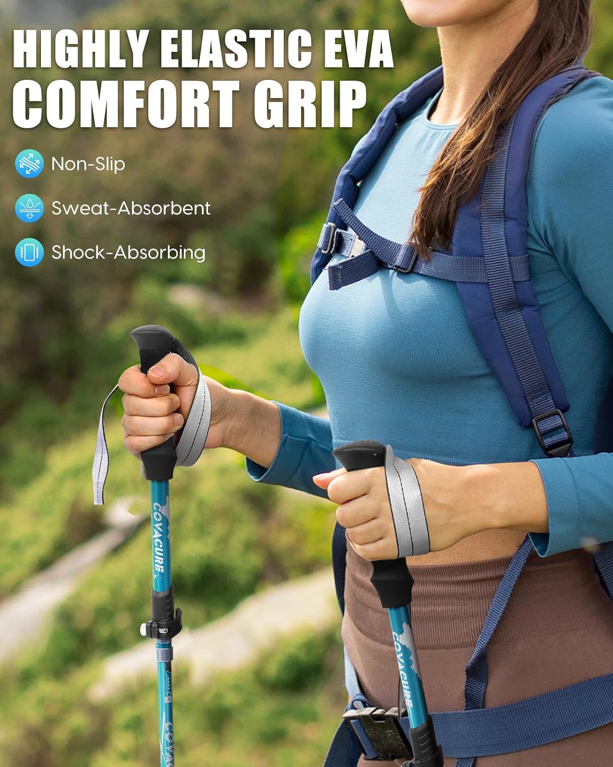 Thumbnail 3 de covacure Trekking Poles - Blue, 7075 Aluminum Folding Hiking Poles