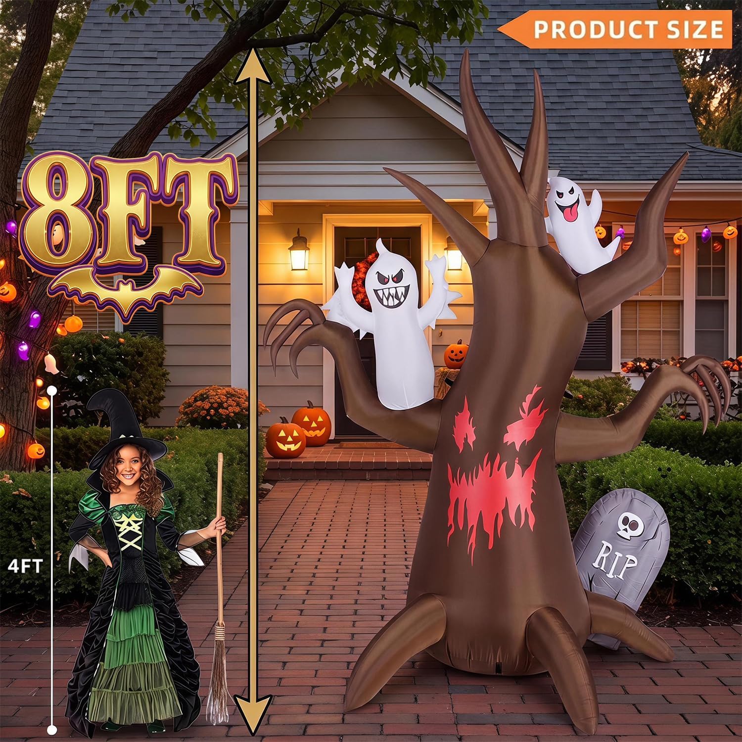 Detalle de Kendane CQJR 8FT Halloween Inflatable Scary Tree with Built-In LEDs