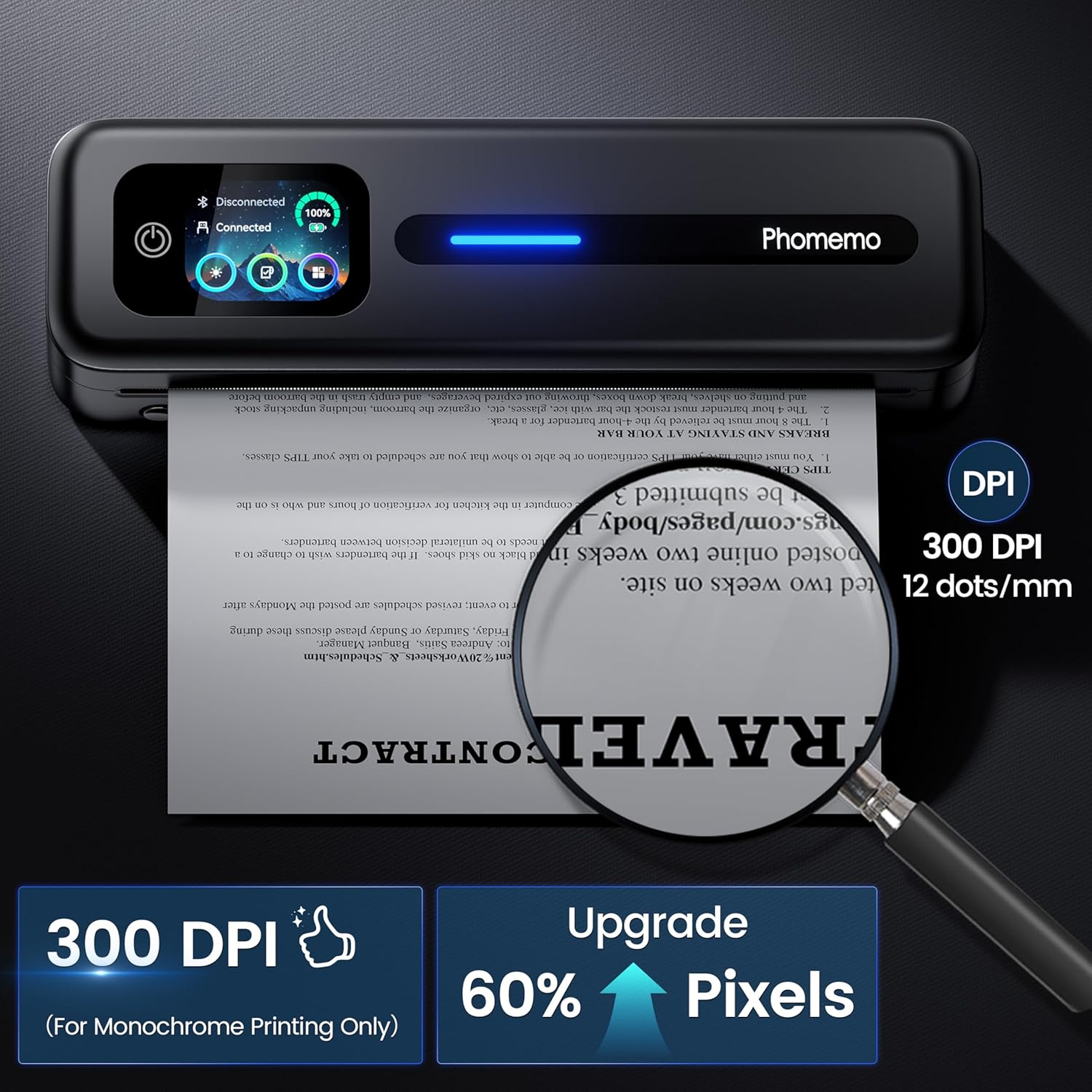 Detalle 2 de Phomemo M832D Portable Thermal Printer – A4 Touchscreen, Inkless, Bluetooth & USB-C