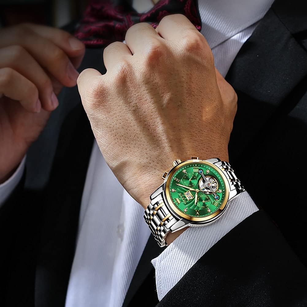 Detalle de OUPINKE Herren-Automatik-Skelettuhr mit Tourbillon, Diamanten, Saphirglas und Edelstahlband