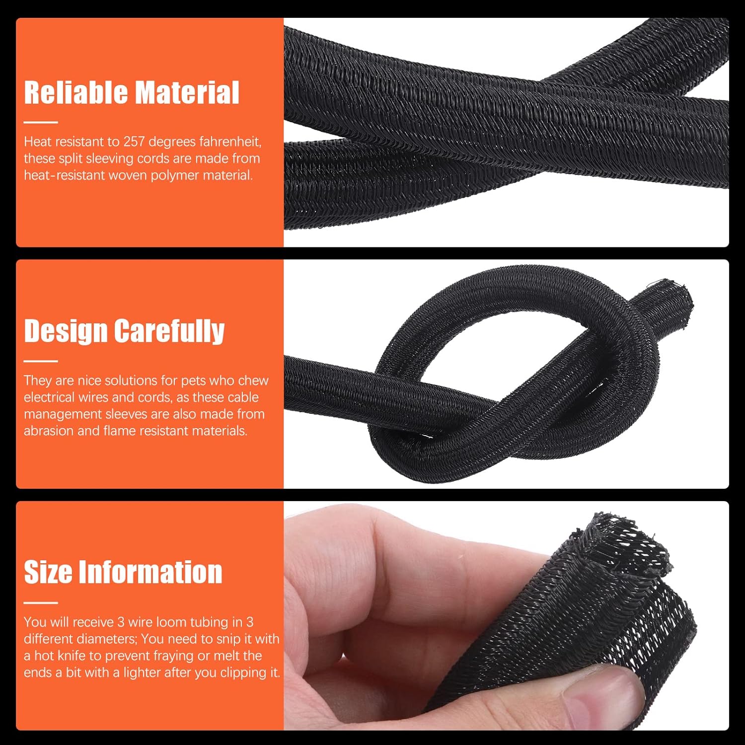 Detalle de Tanstic 9.8Ft 1/2 Inch Braided Cable Sleeve – Durable PET Wire Loom for Messy Cables