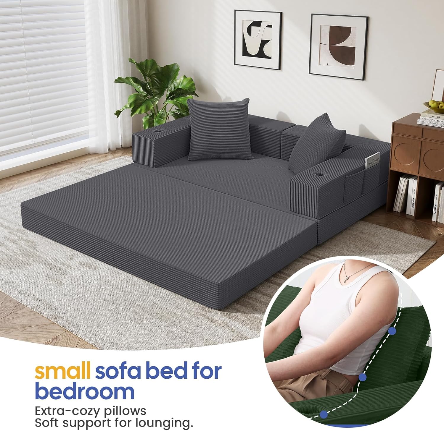 Detalle de COMAX Futon Sofa Bed 4-in-1: Space-Saving Convertible for Small Living Rooms