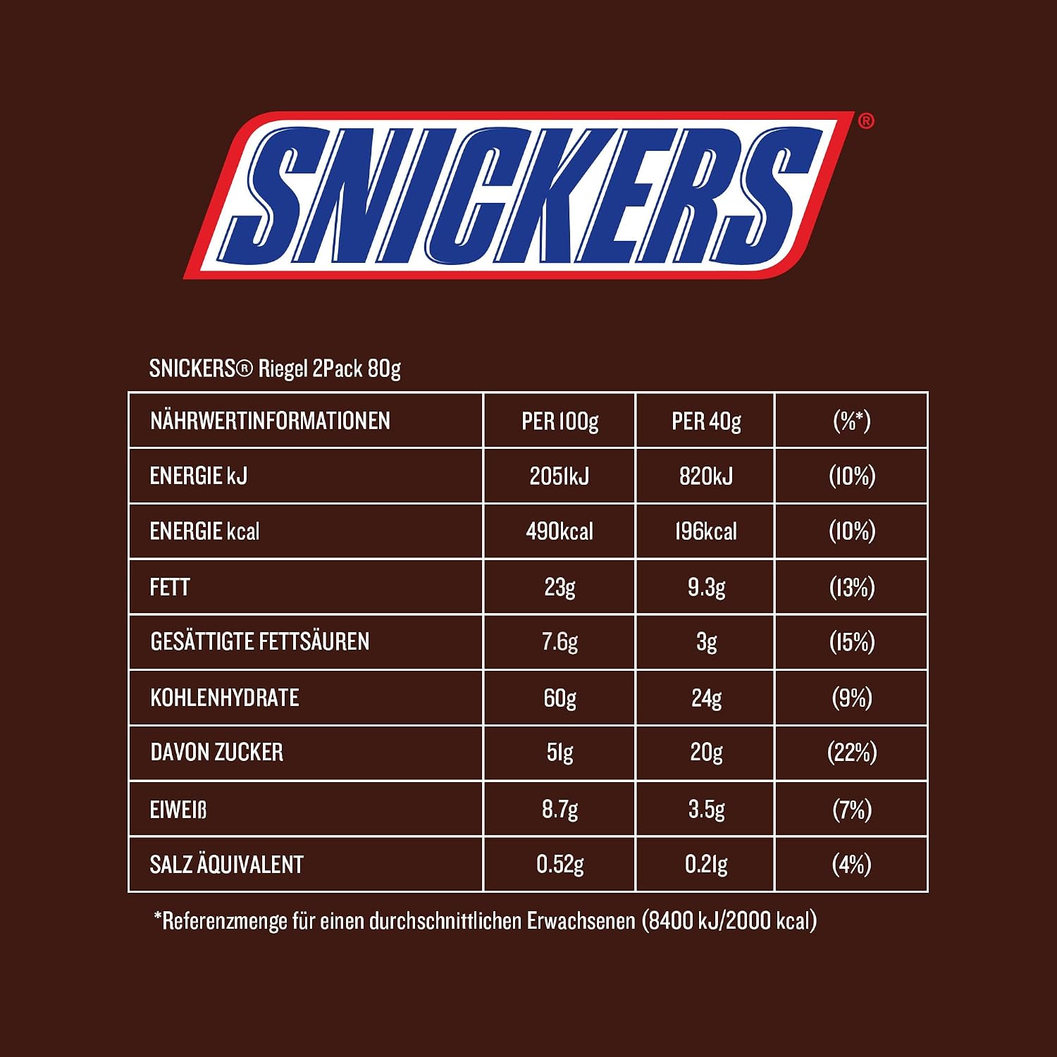 Detalle de Snickers Schokoriegel – Erdnüsse, Karamell, Fußball Snack, 24 Doppelriegel (24 x 2 x 40 g) – idealer Snack für Fußballfans