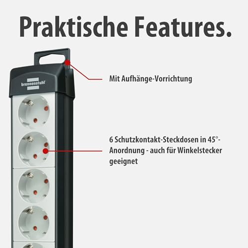 Detalle de Brennenstuhl Premium-Line Steckdosenleiste 6-Fach, 5 m Kabellänge