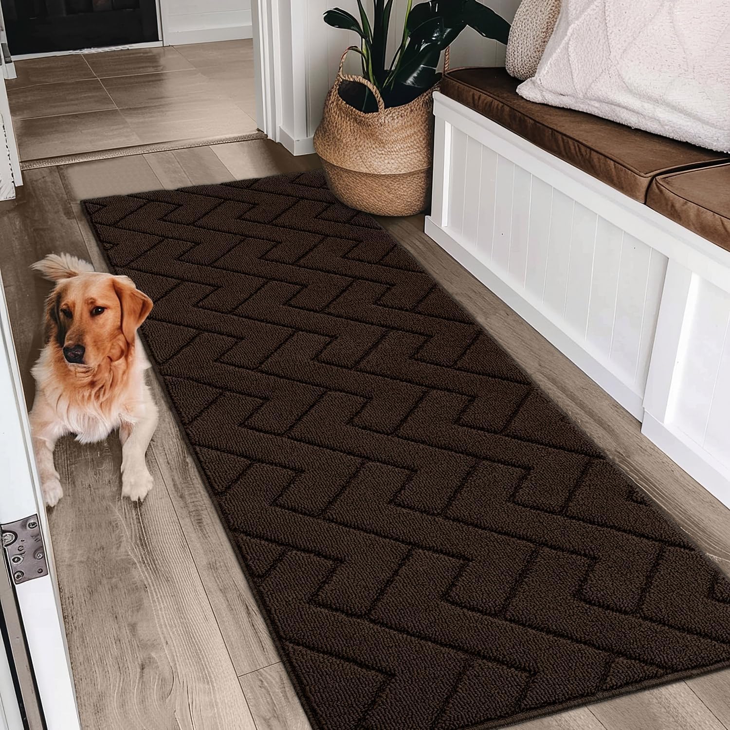 Detalle de Biscpro Teppich Läufer 60 x 180 cm – waschbarer, rutschhemmender Schmutzfang für Flur, Küche & Büro