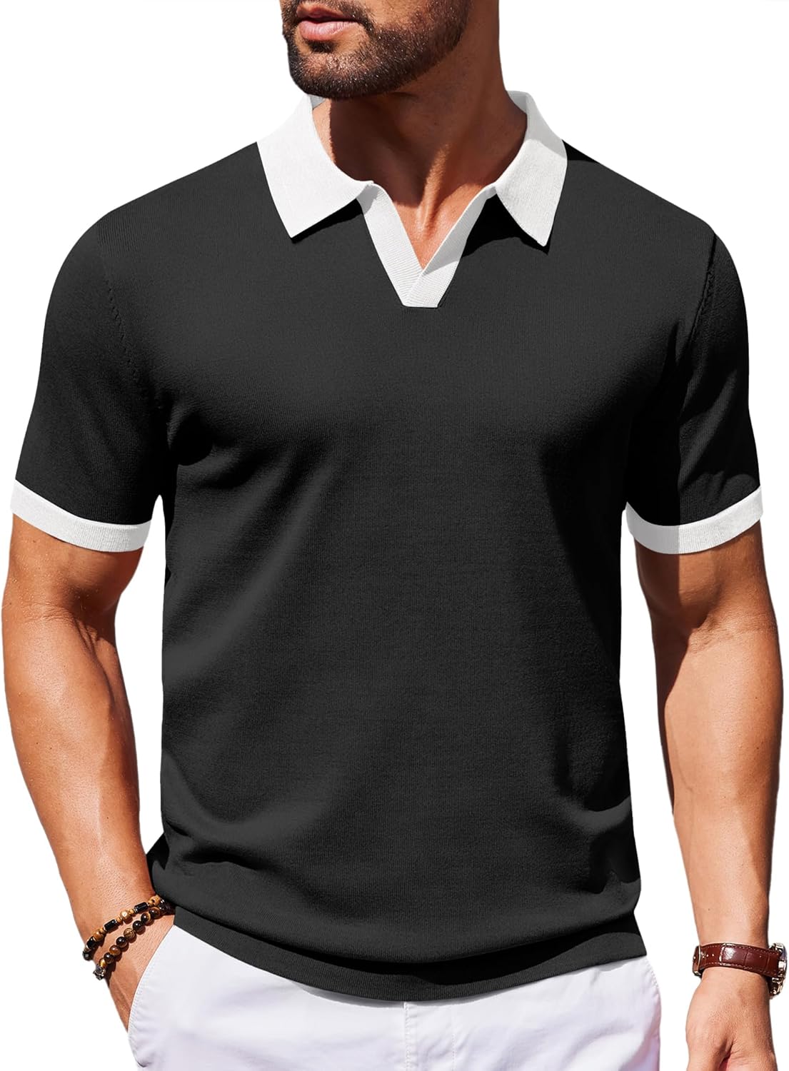 Thumbnail 6 de COOFANDY Men's V Neck Short Sleeve Stretch Knit Polo Shirt