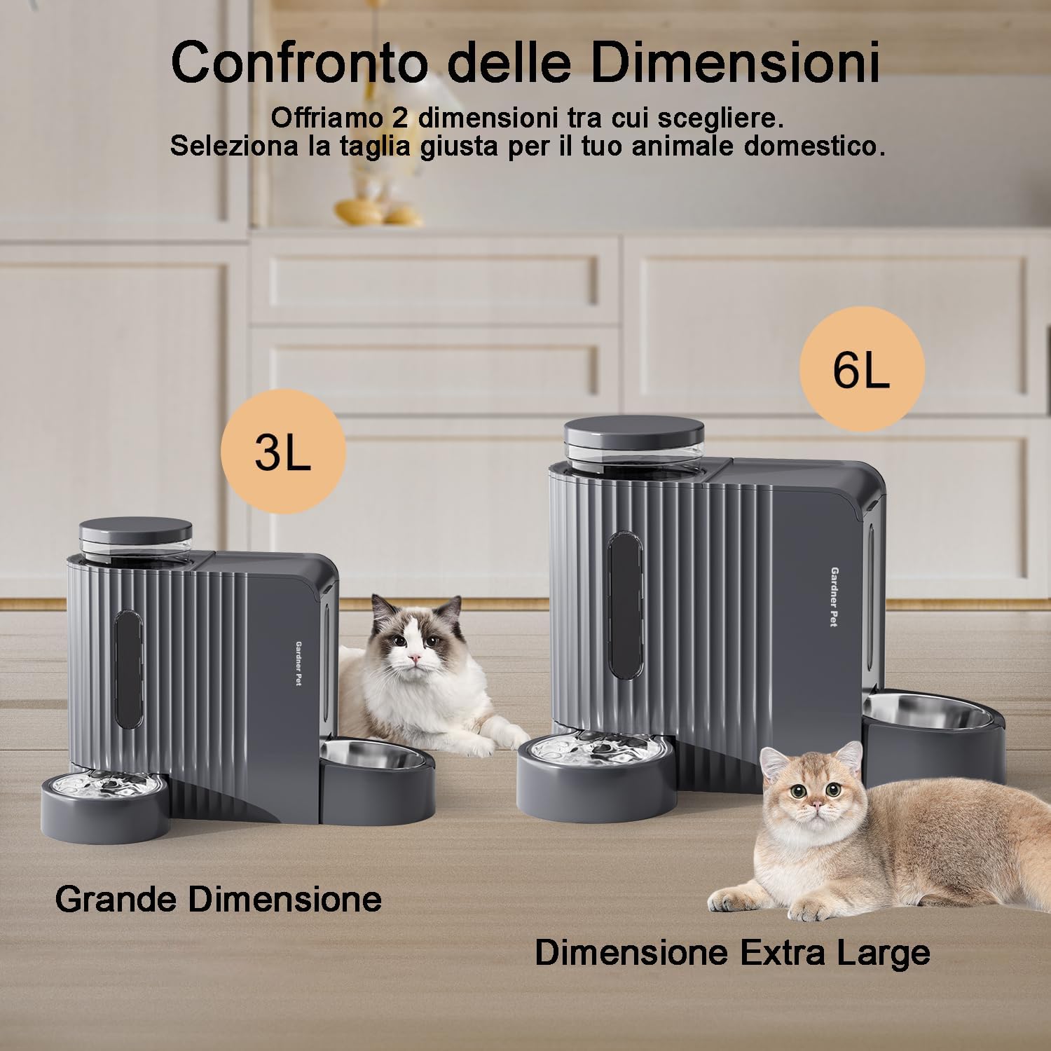 Thumbnail 5 de Gardner Pet distributore automatico 2 in 1 non elettrico cibo e acqua per gatti da 6L + 6L con ciotole in acciaio