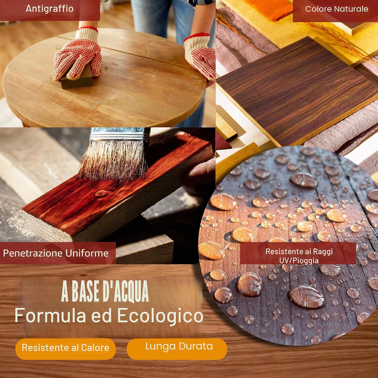 Detalle 2 de Tintura per legno a base d'acqua - Noce | Vernice per mobili interni ed esterni (250ml)