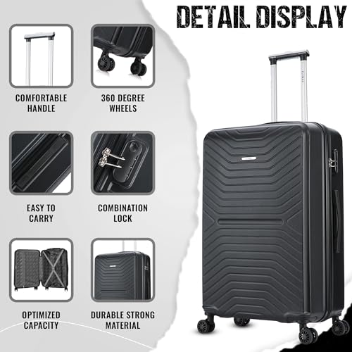 Detalle de FLYMAX 24 Inch Medium Suitcase: 69 Litre ABS 4-Wheel Hard Shell with 3-Digit Lock and Telescopic Handle