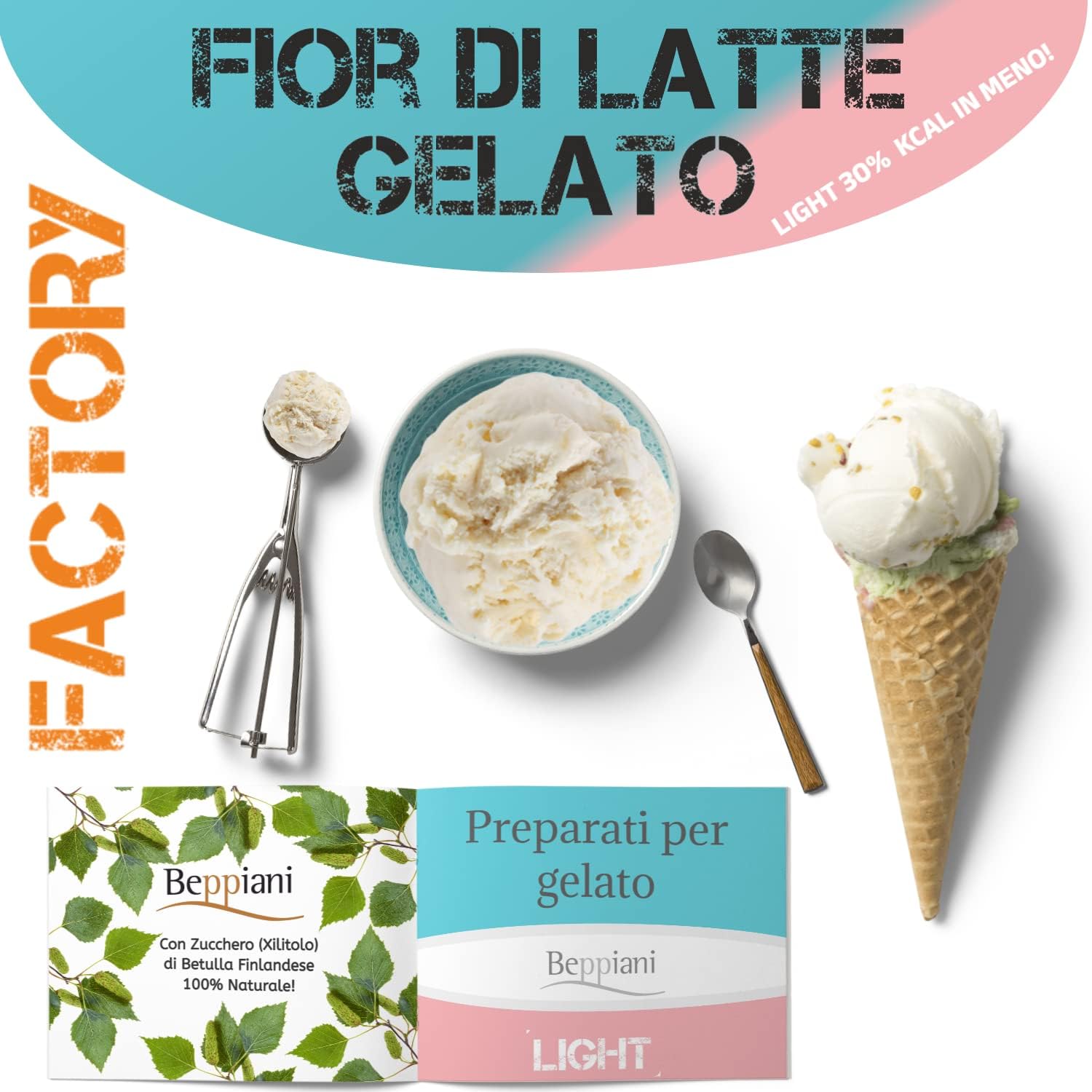 Detalle de Preparato per gelato Light Beppiani – 1,5 Kg di gelato light con zucchero di betulla finlandese