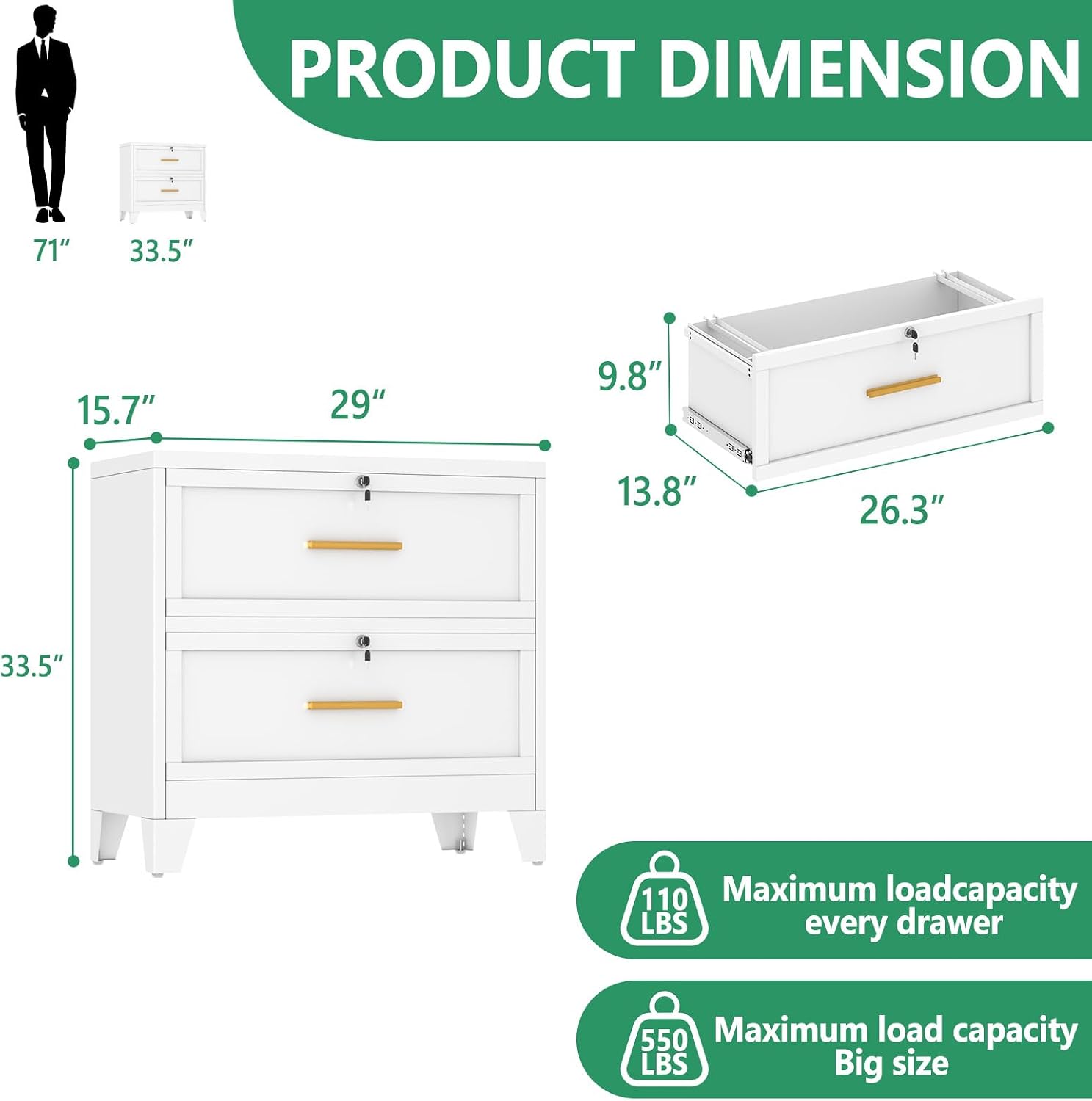 Detalle de Lateral File Cabinet with Lock, 2-Drawer