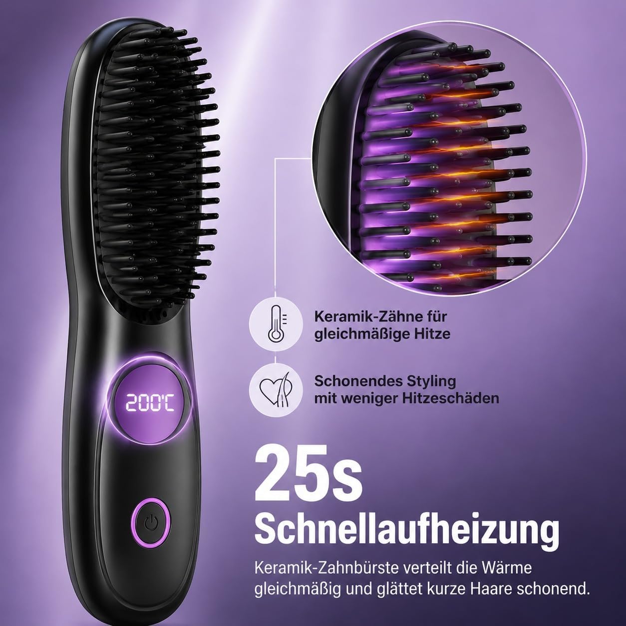 Detalle de STRUKTURPASTE Stylingbürste für Kurze Haare – Kabellos, LED-Anzeige, 3 Temperaturstufen