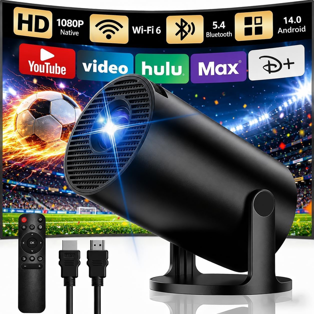 Detalle de Yoton Y4PRO Mini Beamer (tragbar) mit Wi‑Fi 6, Bluetooth 5.4, 720p nativ & 1080p-Unterstützung, Schwarz
