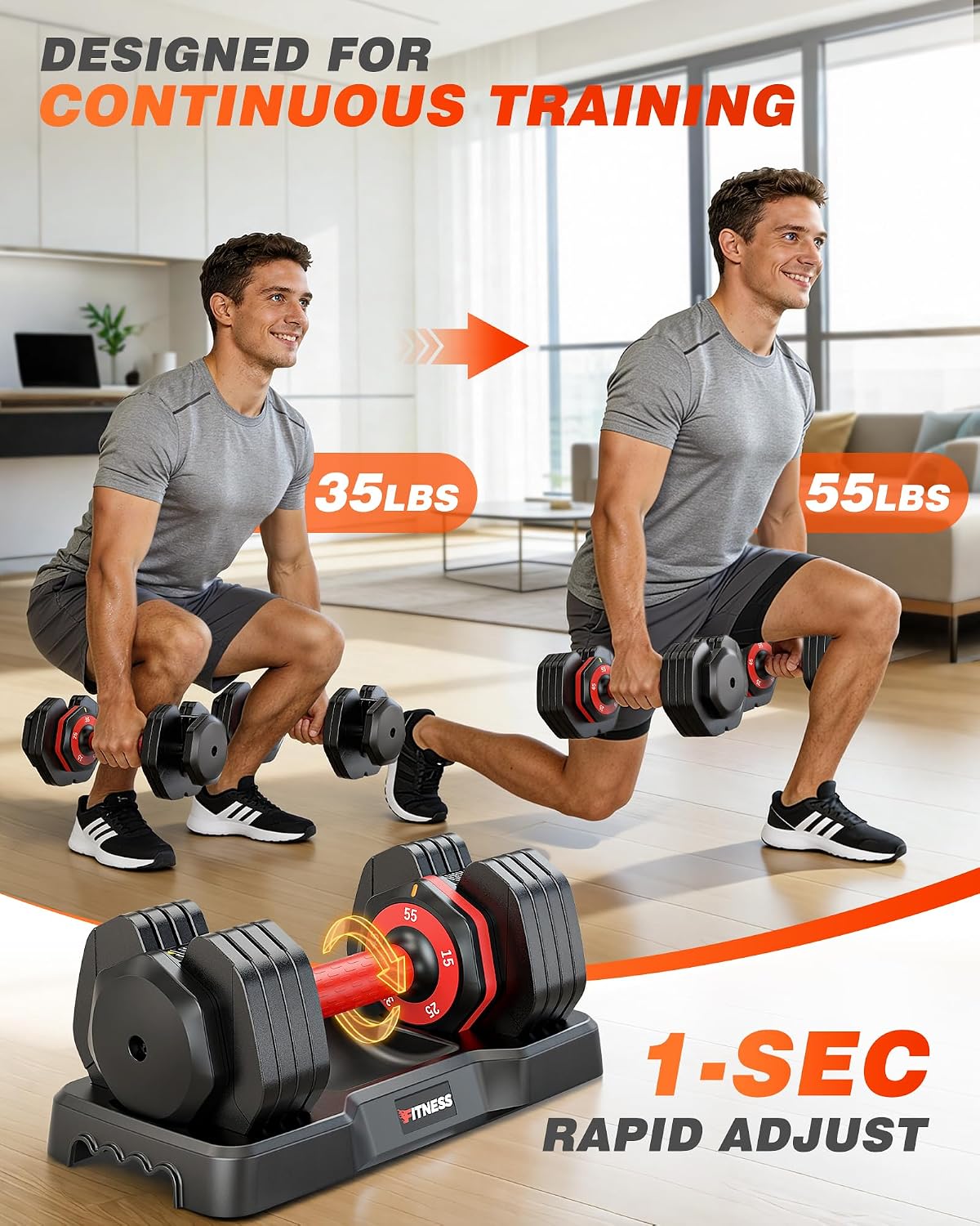 Detalle de Rendpas Adjustable Dumbbell Set of 2, 15–55 lb Quick-Lock Weights