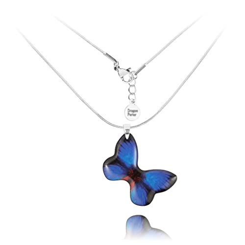 Detalle de Collar Cadena con Colgante Hermoso Pequeño – Mariposa Azul Oscuro (Colección Jardín) de Dragon Porter