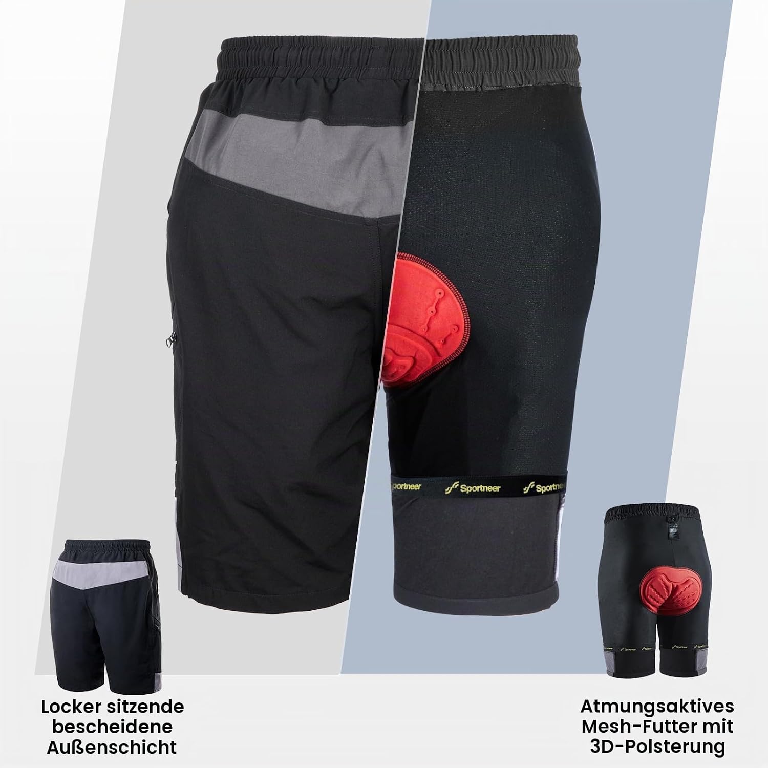 Thumbnail 1 de Sportneer MTB Radlerhose Herren – Gepolsterte 3D-Radhose für Mountainbike und Outdoor