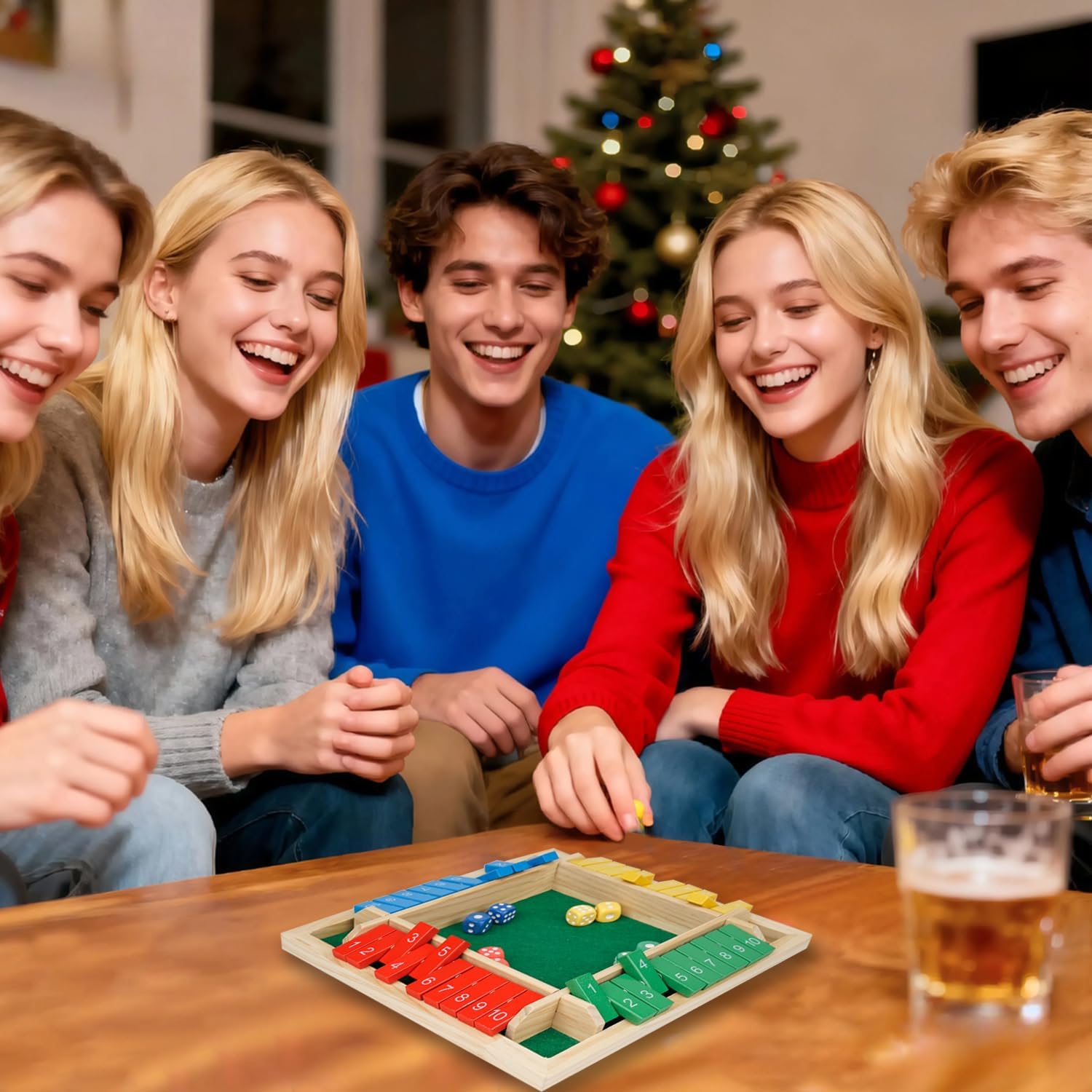 Detalle de Shut The Box Game Wooden with Dice – A Classic Maths Strategy for 2–4 Players
