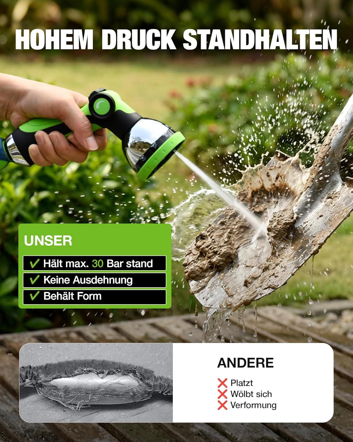 Thumbnail 5 de RAINPOINT Flexibler Gartenschlauch 7,5 m – ultraleicht, knickfrei & mit 10-Funktionen-Gartenbrause