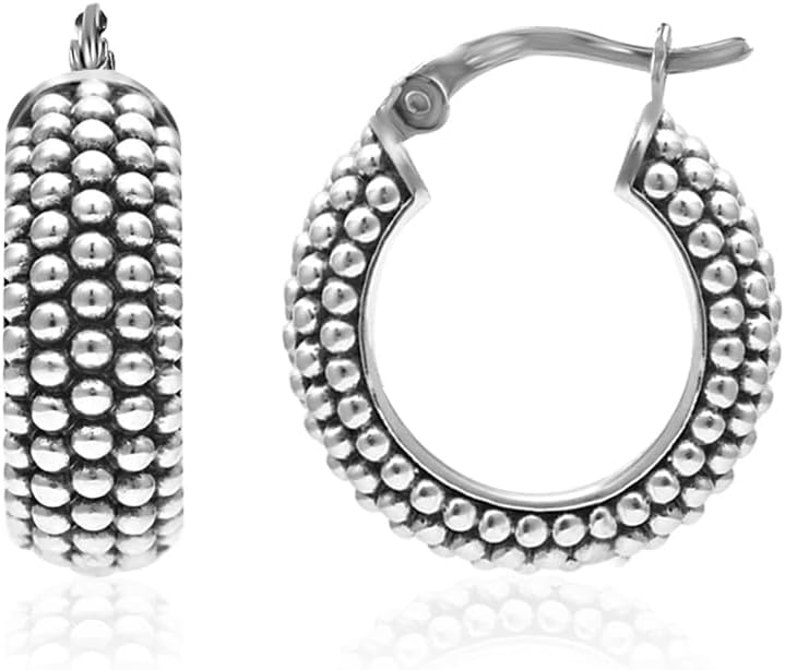 Detalle de LeCalla 925 Sterling Silber Bali-Stil Hoop Ohrringe – 20 mm, Click-Top, Antik Zwei-Ton