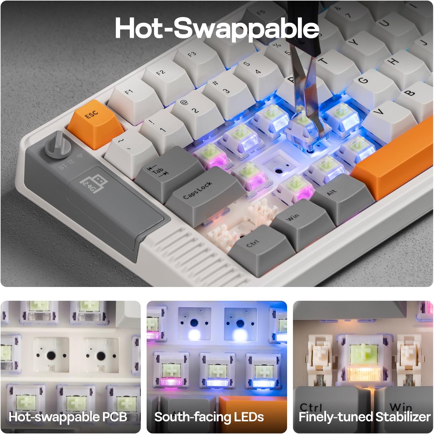 Thumbnail 5 de EPOMAKER RT85 Wireless Mechanical Keyboard with Joystick & DIY Screen (75% Gaming) — Retro White / Creamy Jade