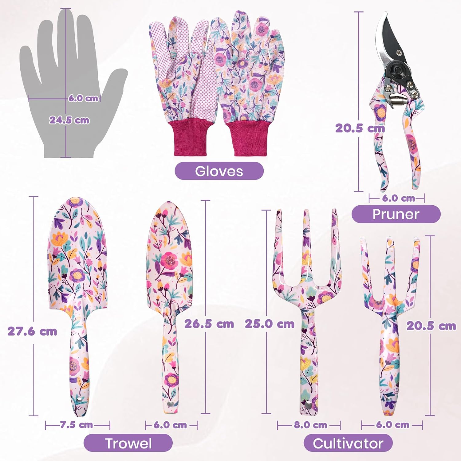 Detalle de Gardening Gifts for Women Mum – Velway 6pc Floral Print Garden Tool Set