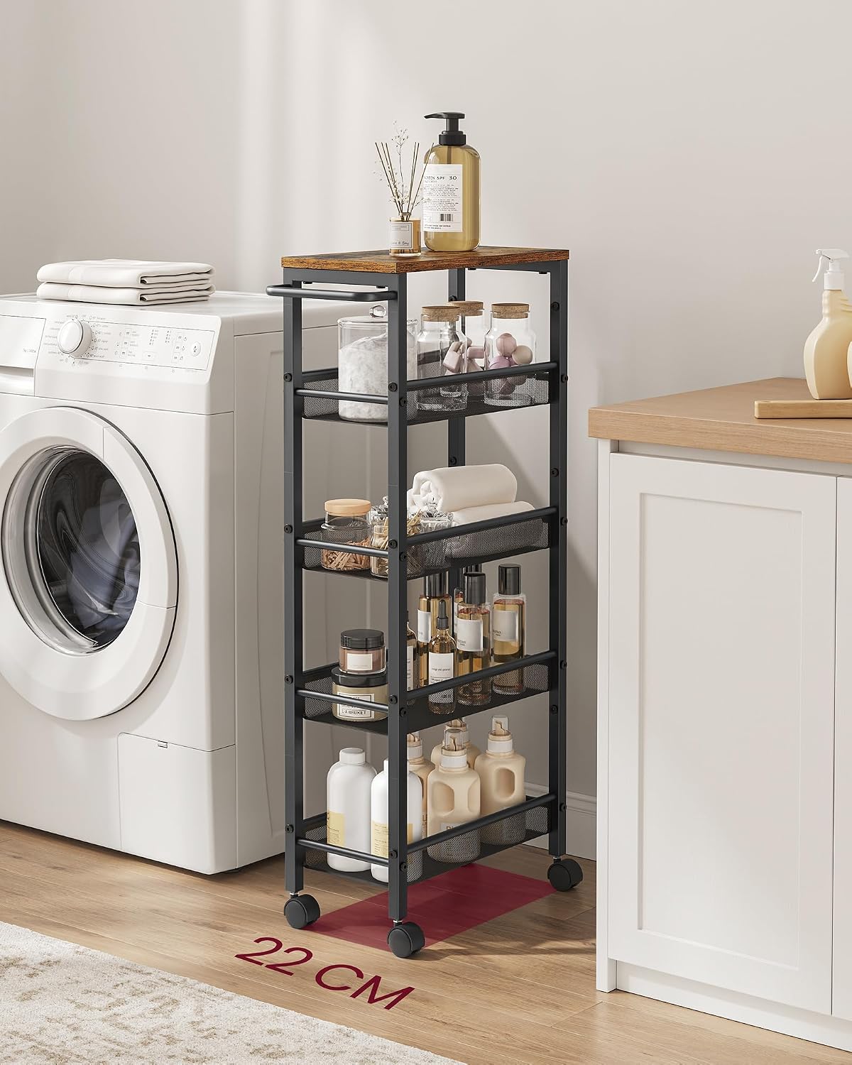 Detalle de VASAGLE DACEY LRC035B01 – wąski wózek wnękowy, 5 poziomów, głębokość 22 cm