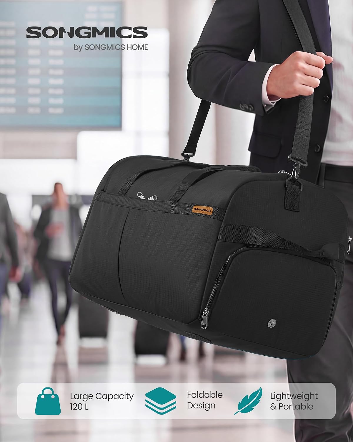 Thumbnail 1 de SONGMICS RBF120B101 Foldable Travel Holdall, 120L with Shoe Compartment