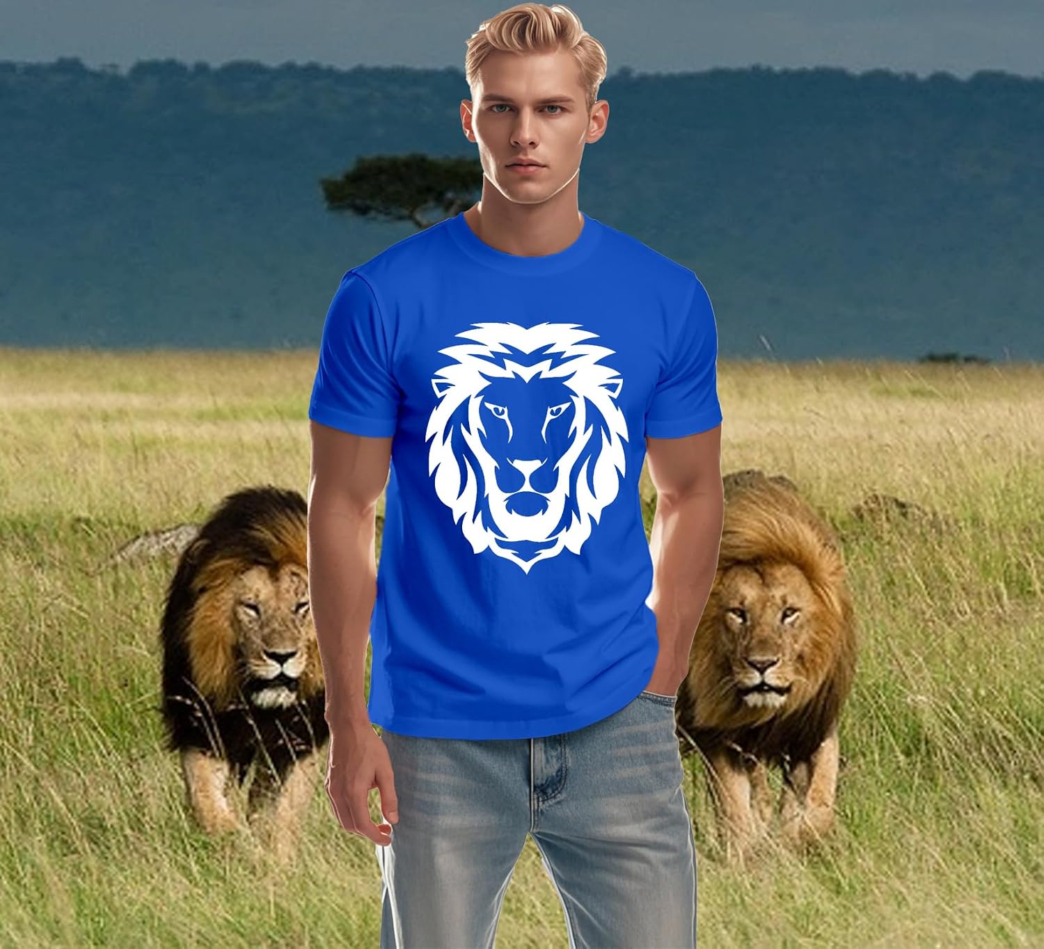 Detalle 2 de Qskall Mens Lion Face T-Shirt