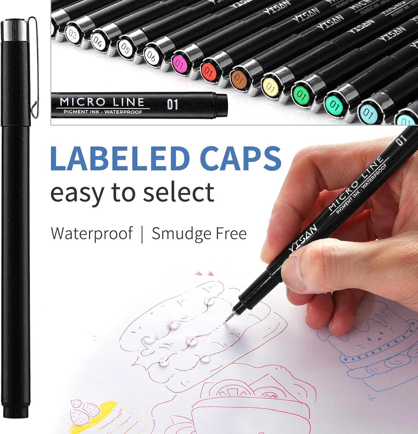 Detalle de YISAN 18-teiliges Fineliner-Set (schwarz & bunt) mit 0,25-mm-Mikrospitzen für Skizzen, Manga & technisches Zeichnen