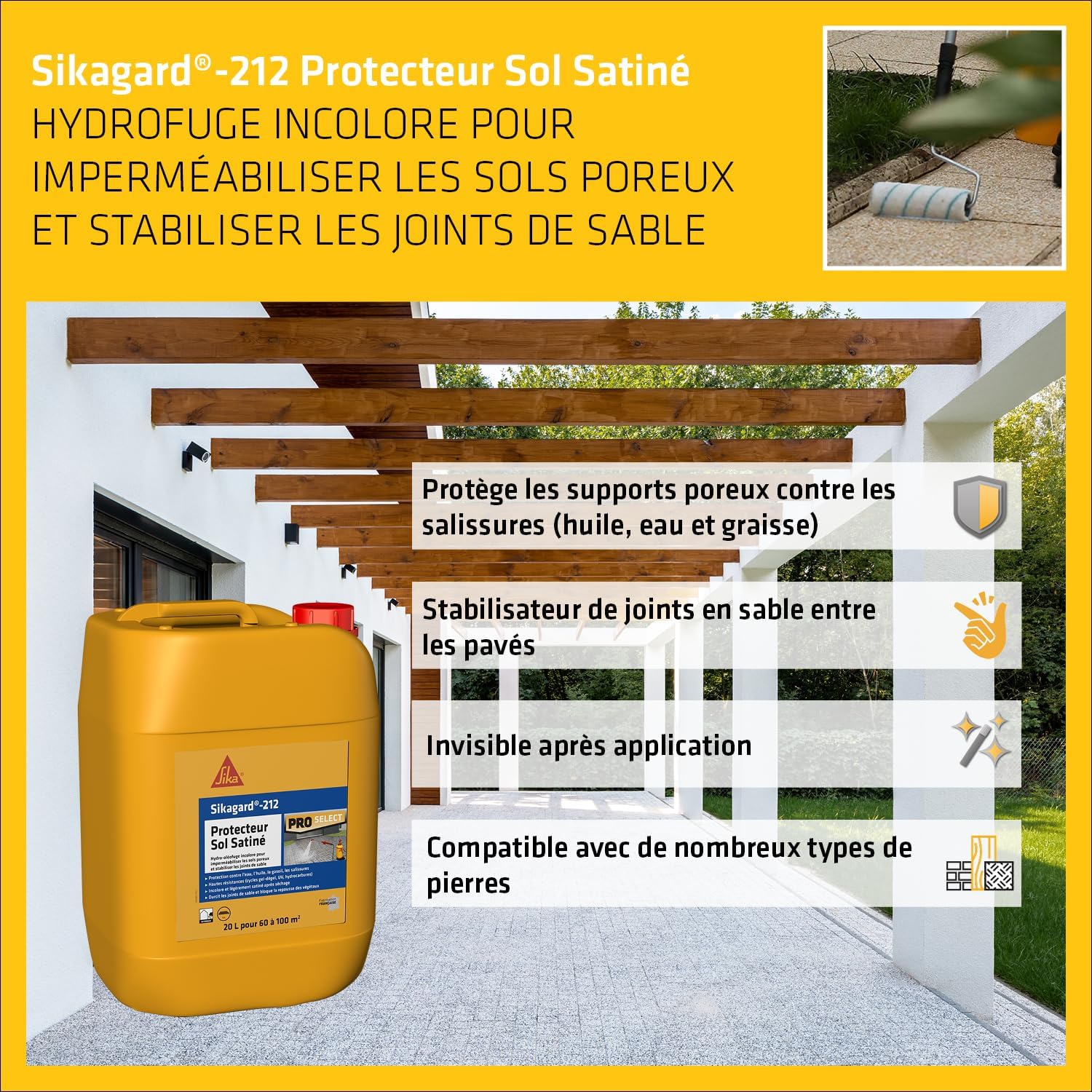 Detalle de SIKA Sikagard 212 Protecteur Sol Satiné — Hydrofuge et durcisseur de joints de sable pour pavés (20L)
