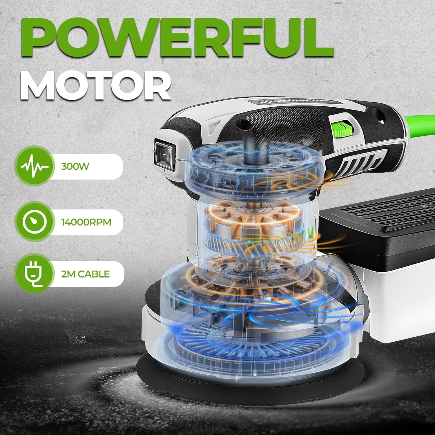 Thumbnail 4 de DESOON 300W Random Orbit Sander with 20 Pcs Sandpapers – 125mm, 6-Speed, Brake & Dust Extraction