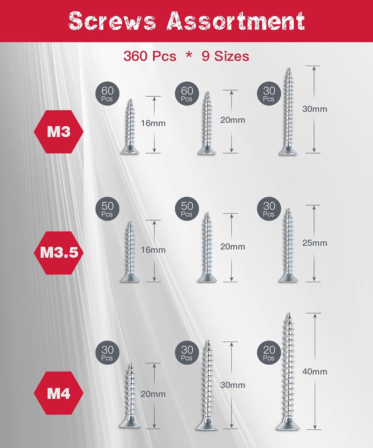 Detalle 2 de Wood Screws Kit 360pcs
