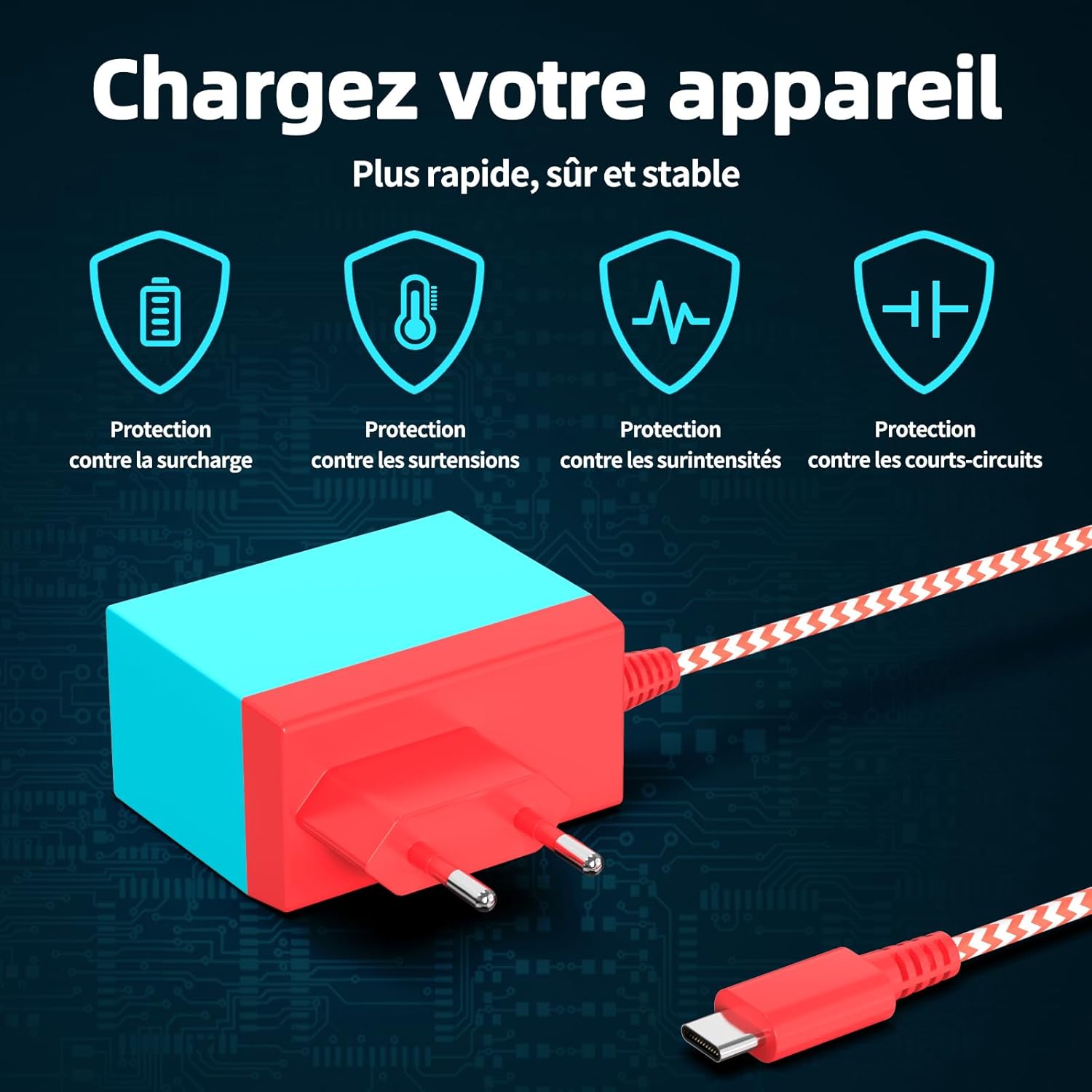 Detalle de Etssembo Chargeur Switch 15V 2,6A — Adaptateur Secteur USB‑C pour Switch Lite / Switch OLED / Switch