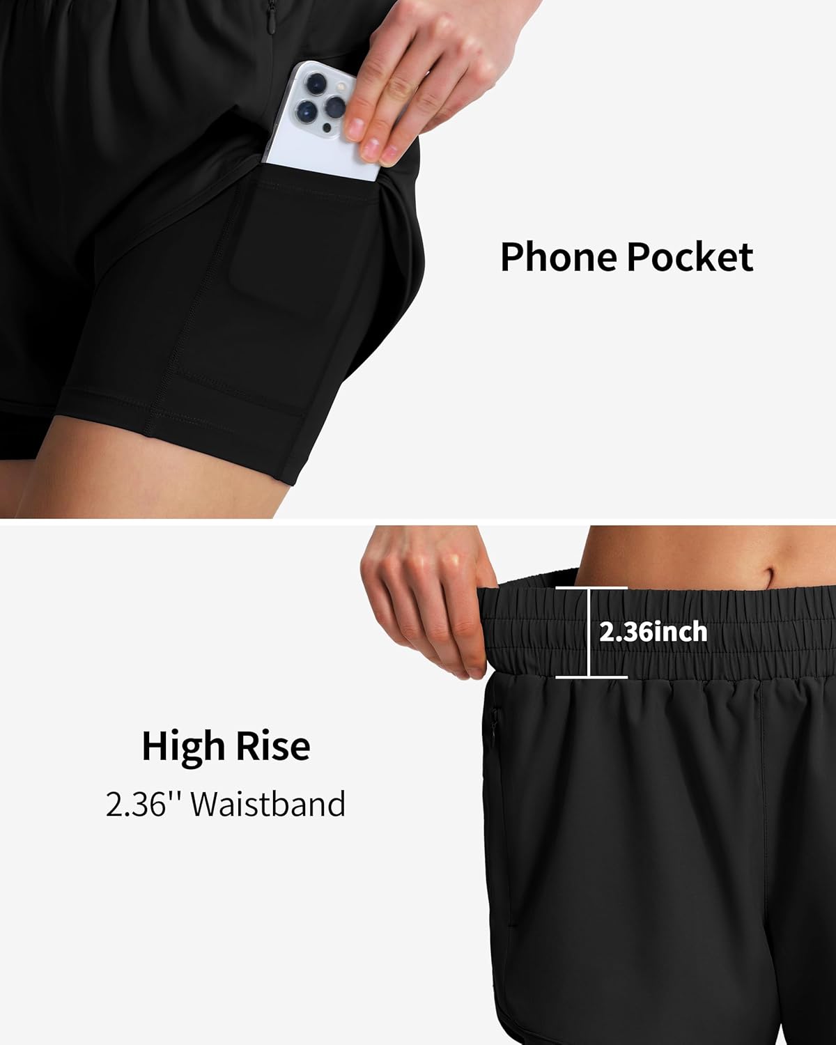 Thumbnail 5 de Ksmien Women's 2 in 1 Running Shorts with Liner and Phone Pockets