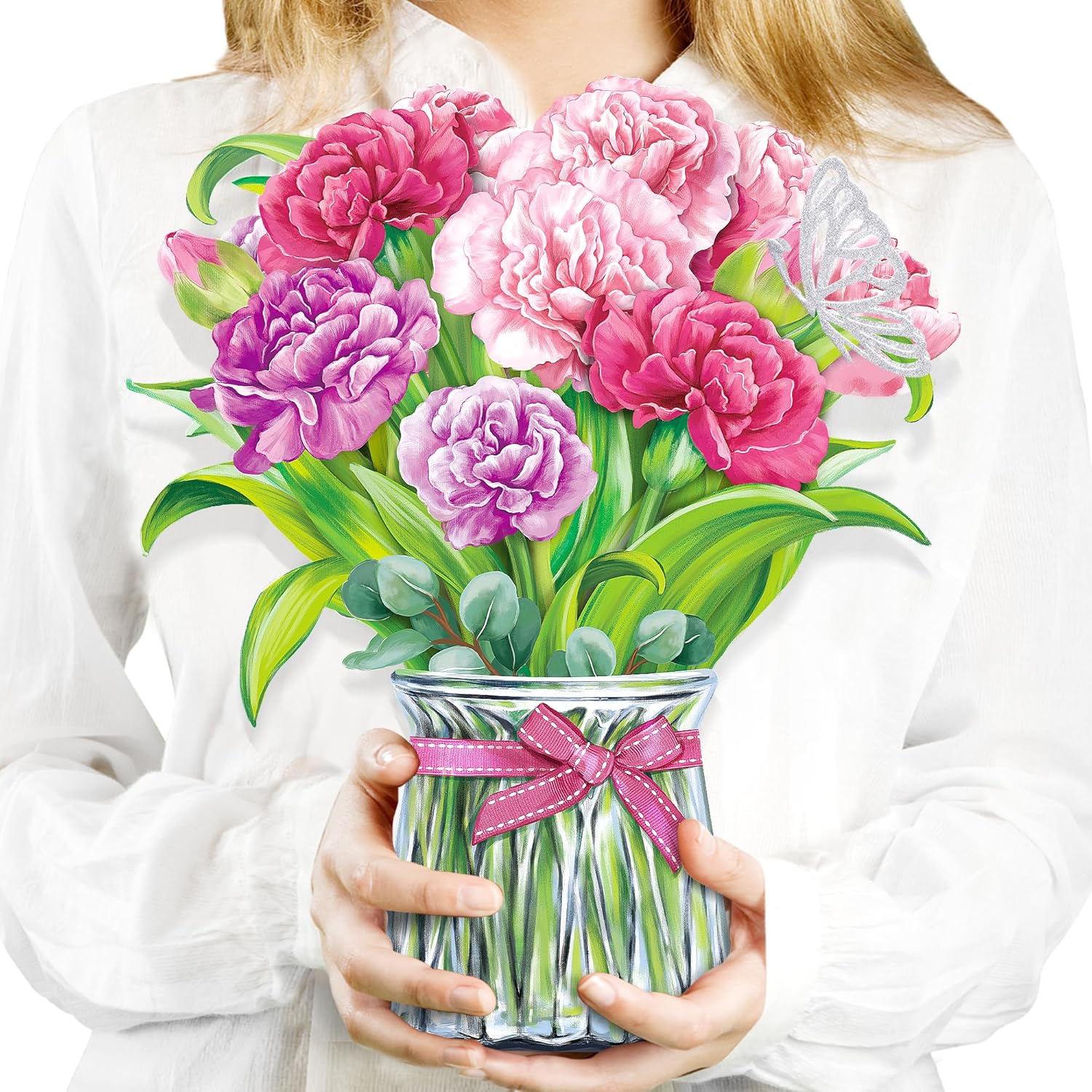 Detalle de Airpark Carnation Pop-Up Greeting Card with 3D Bouquet, Envelope and Note Card