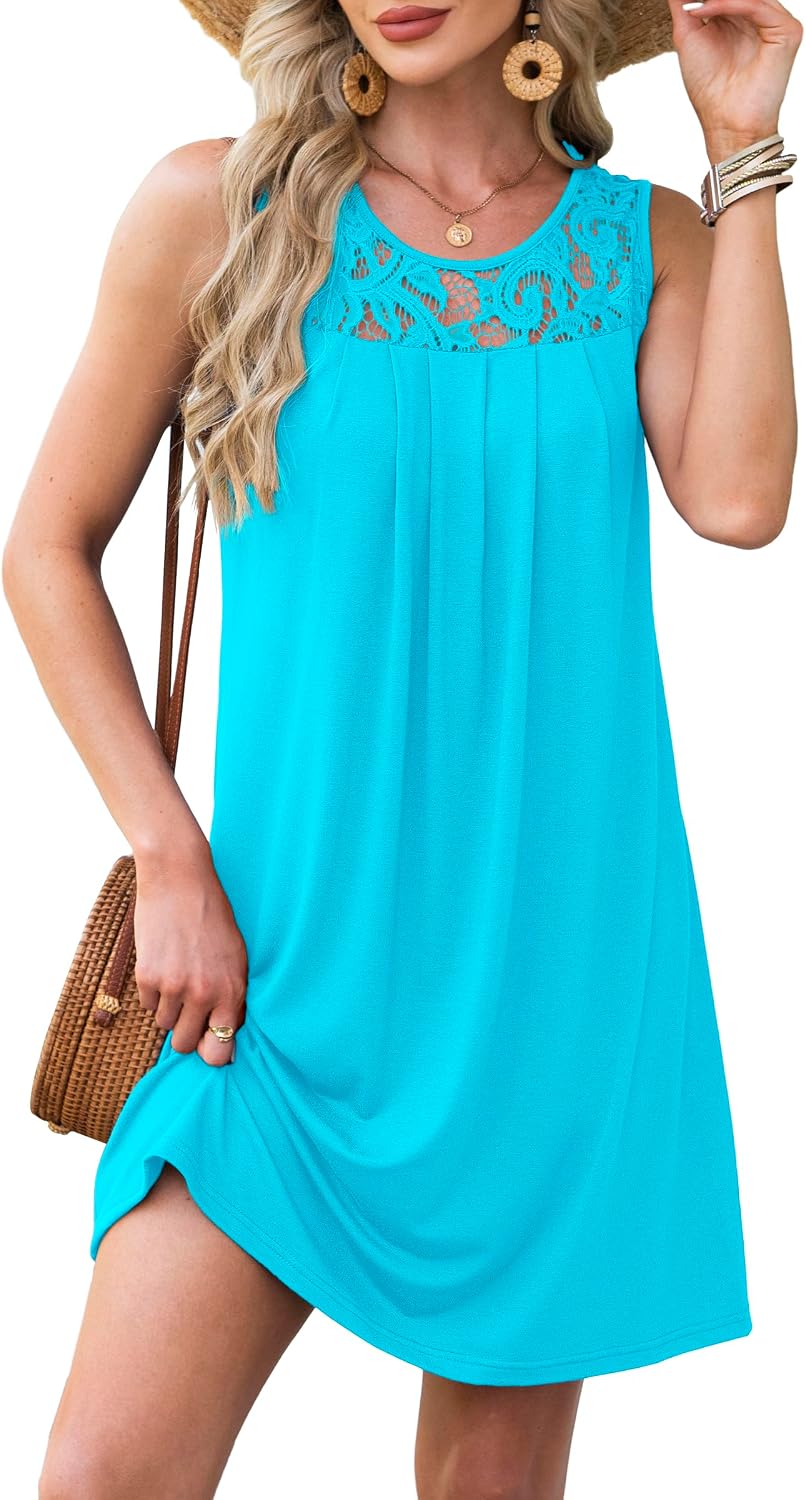 Detalle de BKRIVE Summer Dress for Women – Sleeveless Lace Crewneck Sundress (S–3XL)