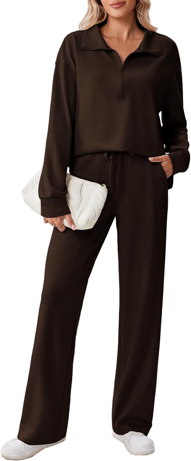 Detalle de PINSPARK Women's 2-Piece Sweatsuit with Half-Zip, Straight-Leg Pants and Pockets