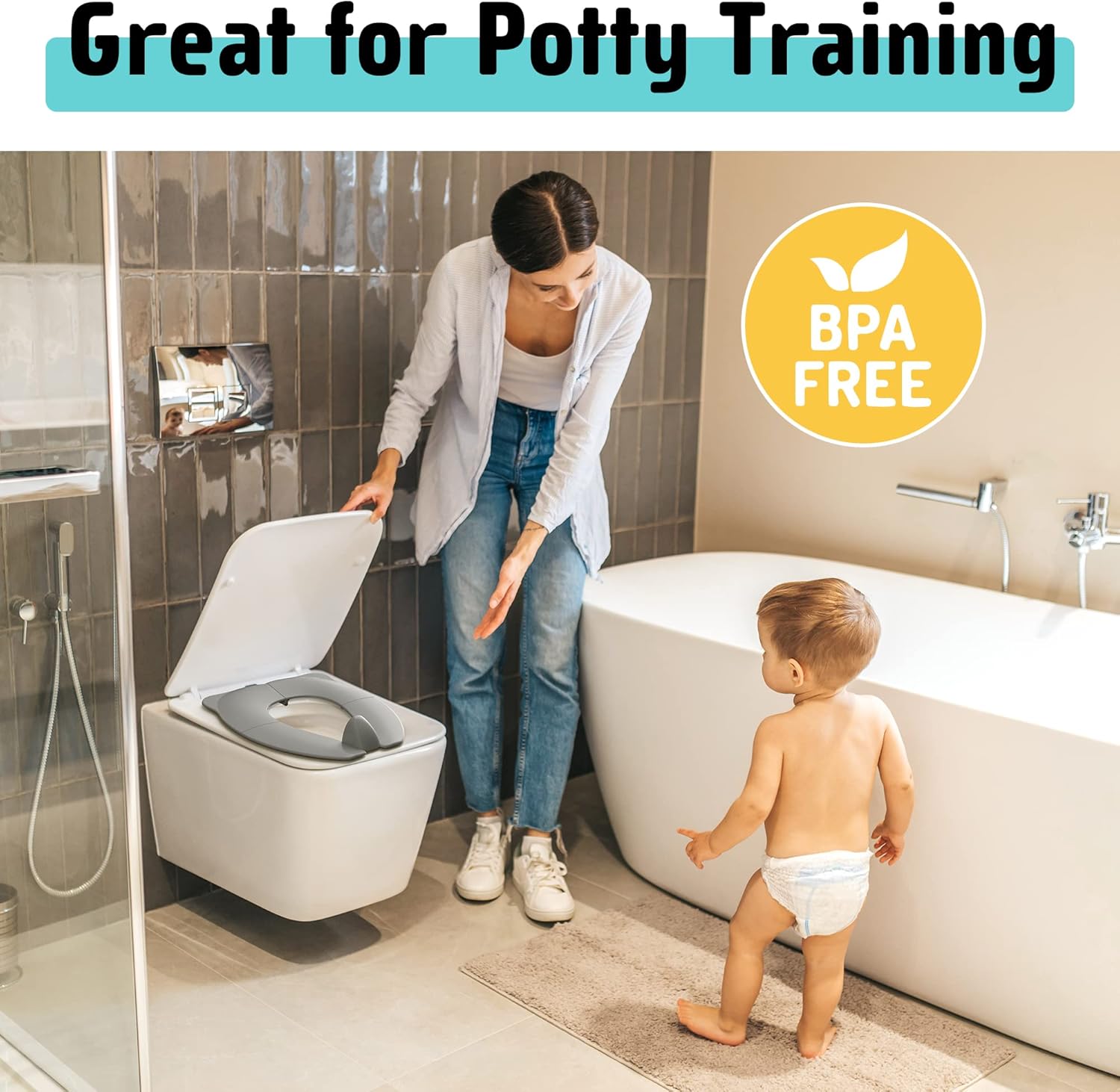 Thumbnail 3 de Maliton Toddler Toilet Seat (Foldable Potty Training Seat) with Splash Guard & Carry Bag, Grey