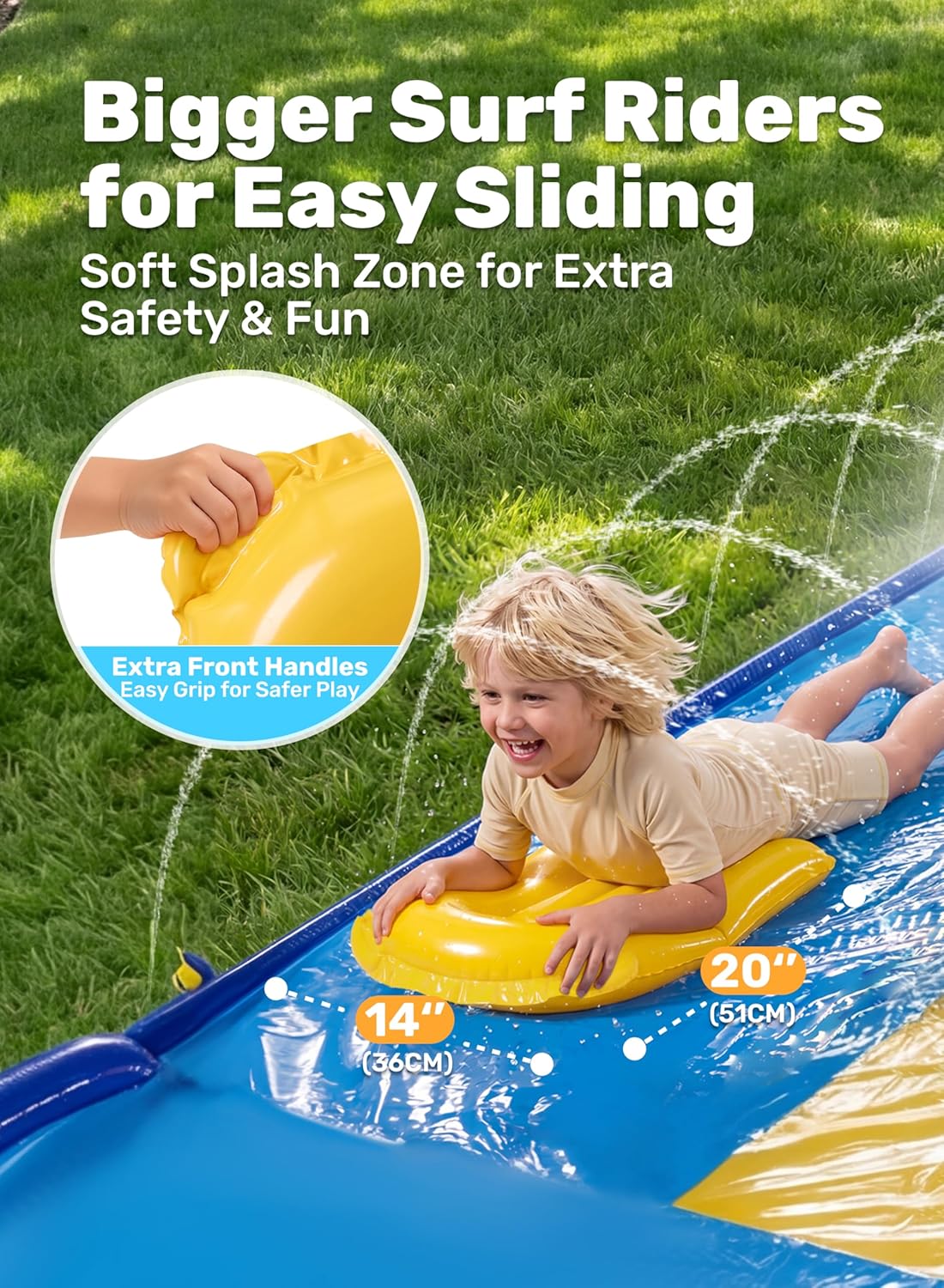 Detalle de Sloosh 18 ft / 548 cm dreispurige Rasen-Wasserrutsche mit Sprinkler & 3 Bodyboards