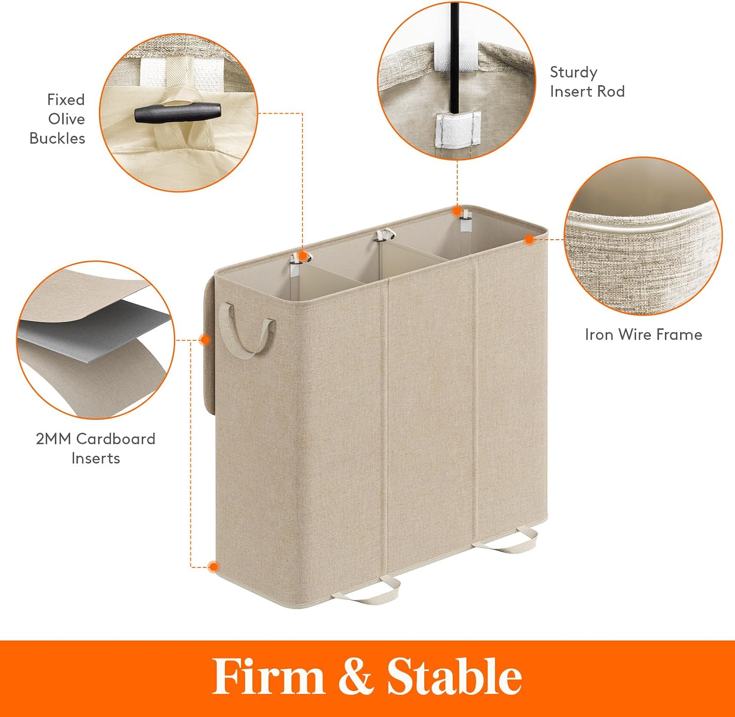 Detalle de Lifewit LF230188 Triple Laundry Hamper with Lid, 185L, Removable Bags