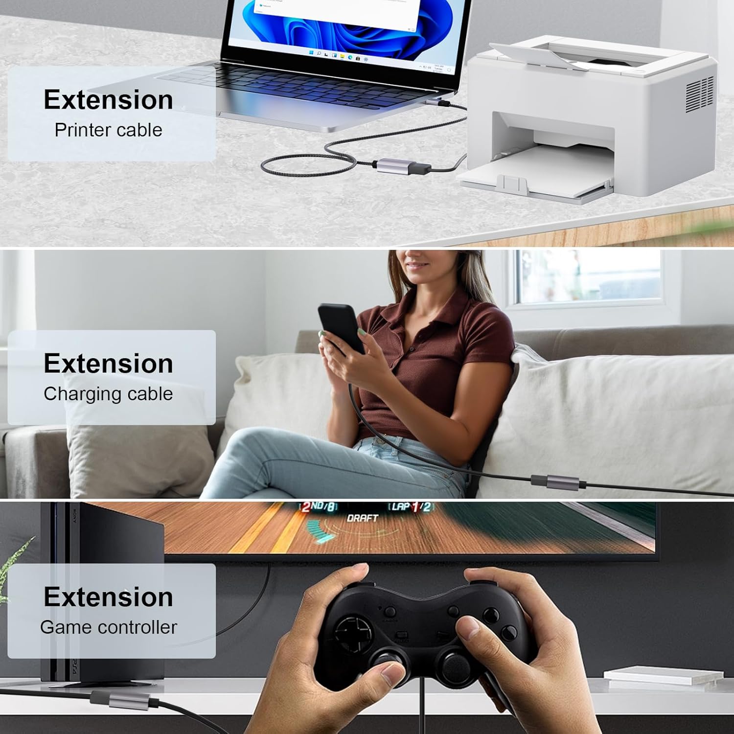 Thumbnail 6 de lalasis USB 3.0 Extension Cable (5m) 5Gbps, USB-A to USB-A for USB sticks, printers, hubs and PS5/PS4