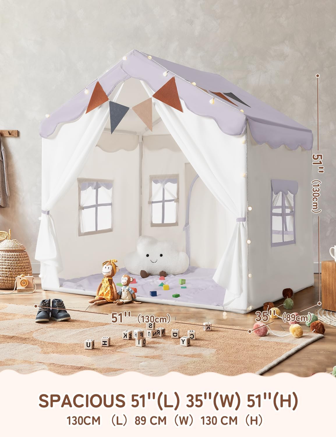 Thumbnail 5 de besrey 2 IN 1 Kinderzelt mit Matte & Lichtern, Indoor-Spielhaus für Mädchen (lila), ab 3 Jahren