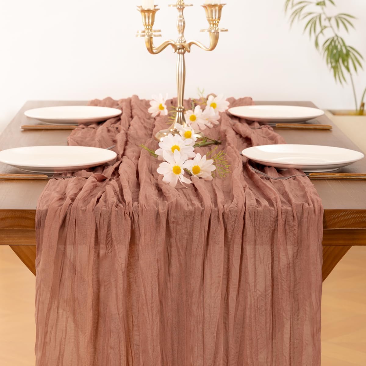 Thumbnail 4 de Socomi 10pcs Dusty Rose Cheesecloth Table Runner 120in 🏺