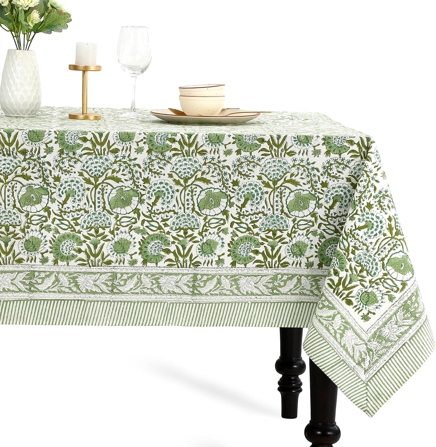 Detalle de CPC Cotton Print Club Agate Green 60x60" Indian Block Print Square Tablecloth