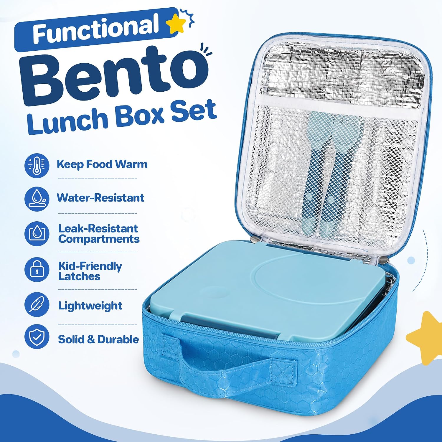 Thumbnail 3 de Kids Bento Lunch Box Set with 8oz Soup Thermo, Leak-Proof 4-Compartment Containers & Insulated Lunch Bag (Blue)