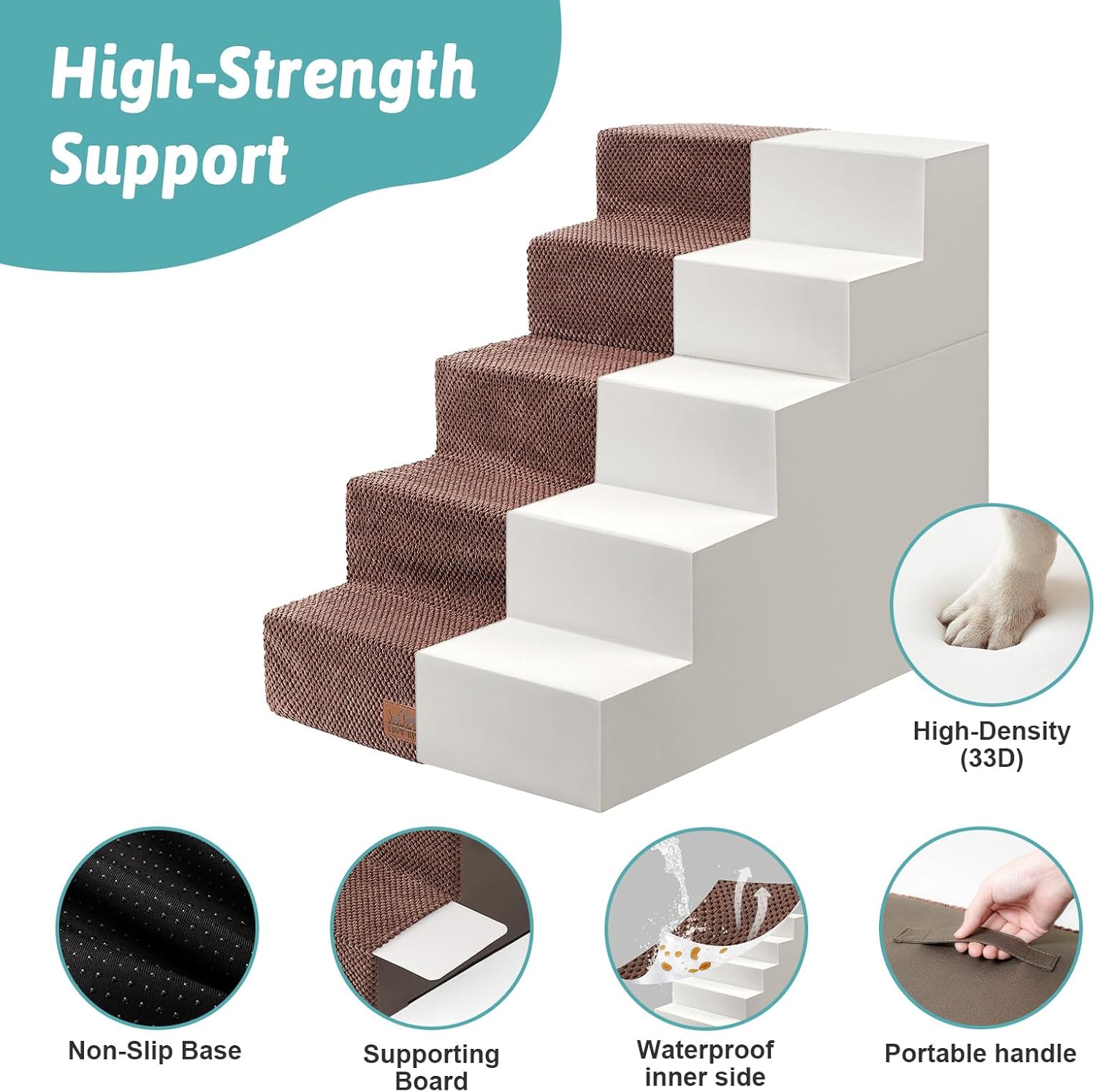 Thumbnail 4 de COZY KISS Wide Dog Stairs for Bed & Sofa: 5-Step, 50cm Wide, Non-Slip & Washable