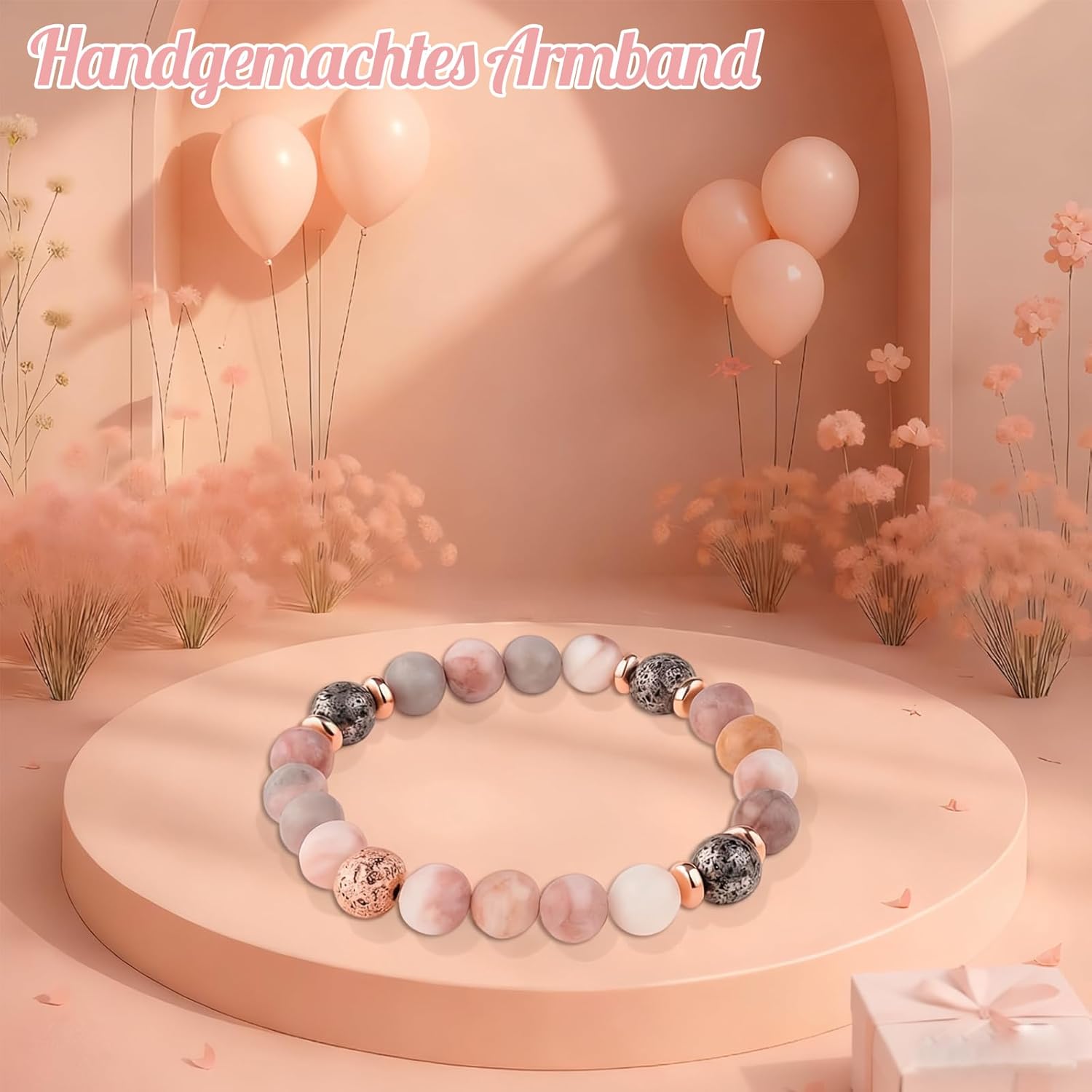 Thumbnail 3 de Yootiko Geburtstags Armband Damen aus Naturstein – Verstellbares Boho-Armband in Rosé Geschenkbox