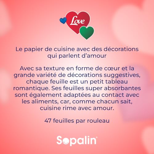 Detalle 2 de SOPALIN Love – 24 rouleaux d’essuie-tout cuisine, 2 plis, texture en cœur