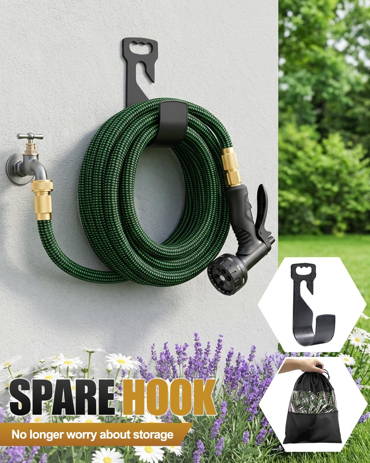 Thumbnail 4 de 150FT/45M Expandable Garden Hose with 10-Pattern Spray Nozzle and 3/4" & 1/2" Fittings (Kink-Free “Magic Hose”) – Green