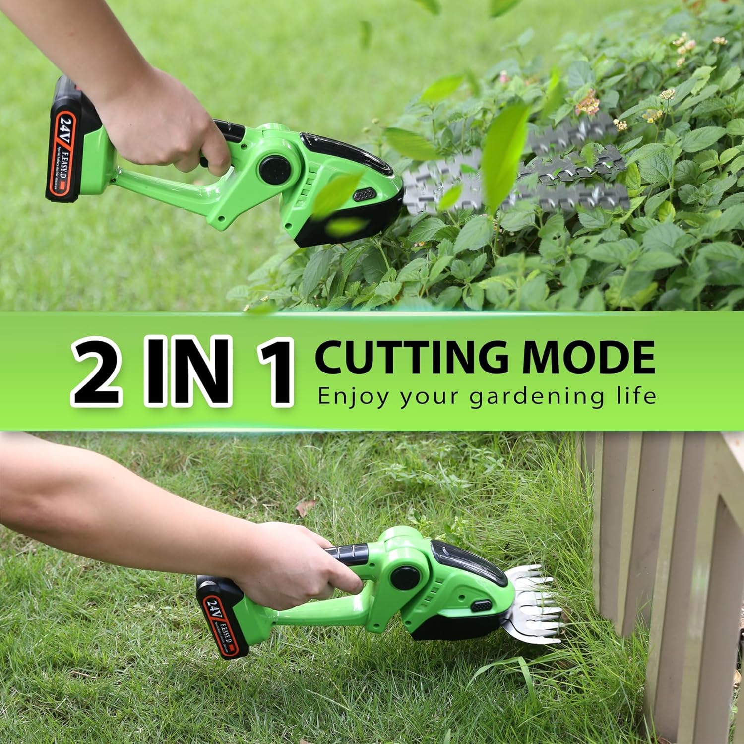 Thumbnail 4 de Cordless Hedge Trimmer 24V: 2-in-1 Grass Shear and Hedge Cutter, Portable Battery-Powered Garden Tool